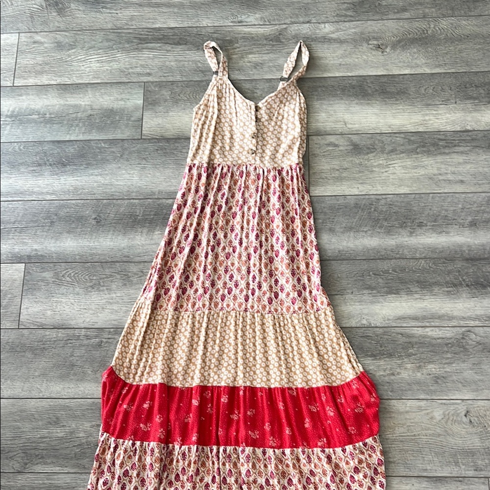 Bohemian Red and Cream Maxi Dress